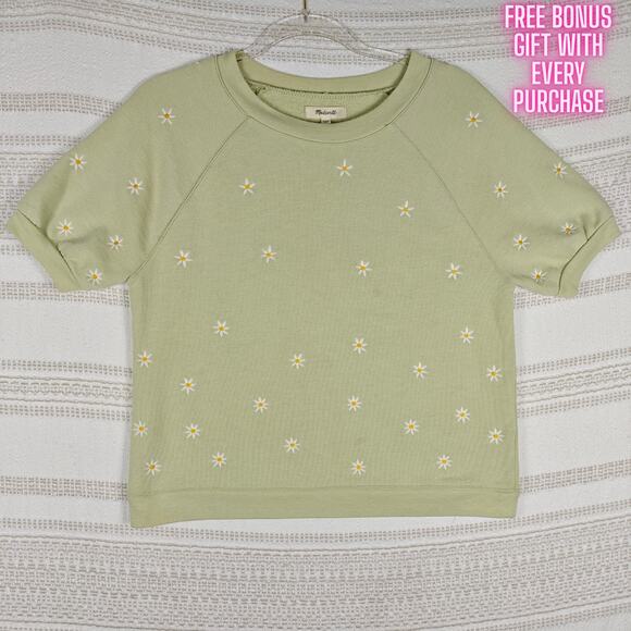 Madewell Green Daisy Embroidered Cropped Shirt Size XXS - Picture 1 of 7